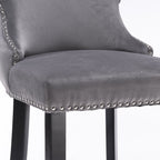 Contemporary Upholstered Wing-Back Barstools With Button Tufted Decoration And Wooden Legs, And Nailhead Trim, Leisure Style Bar Chairs, Bar Stools (Set of 2)