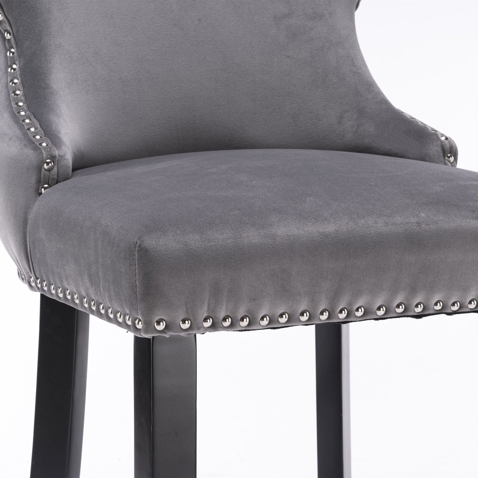 Contemporary Upholstered Wing-Back Barstools With Button Tufted Decoration And Wooden Legs, And Nailhead Trim, Leisure Style Bar Chairs, Bar Stools (Set of 2)