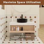 Floating Bathroom Vanity With Glossy Round Vessel Sink