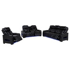 Zuma 3-piece Faux Leather Dual Power LED Sofa Set Black