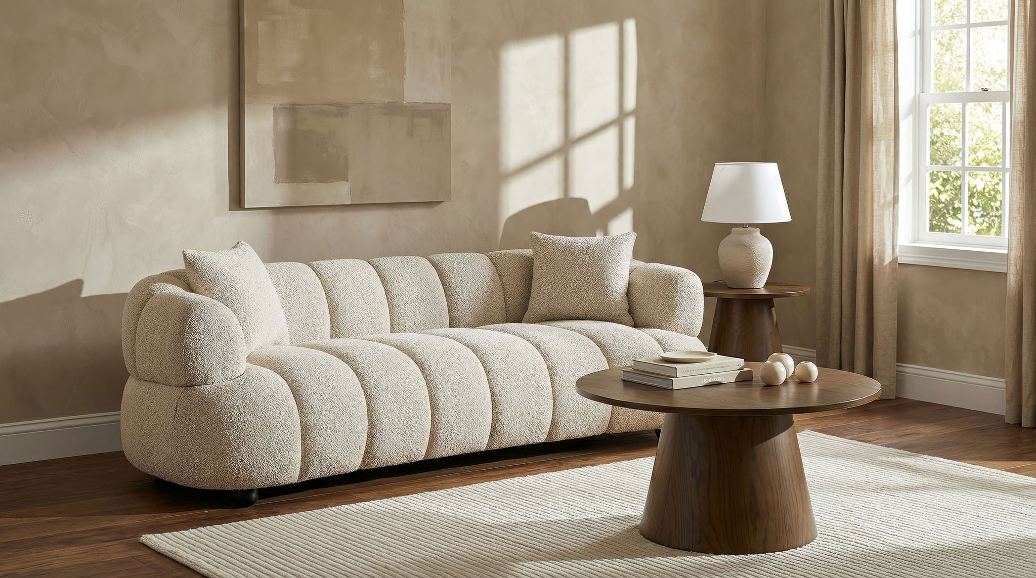 Whitney Contemporary Channel Tufted Woven Fabric Upholstered Sofa