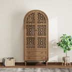 Tall Kitchen Pantry Cabinet With Hollow Carved Doors 2 Drawers And Adjustable Shelves Storage Display Cabinet For Kitchen Dining Room Or Living Room - Walnut