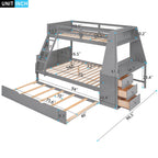 Bunk Bed With Trundle And Built In Desk, 3 Storage Drawers And Shelf