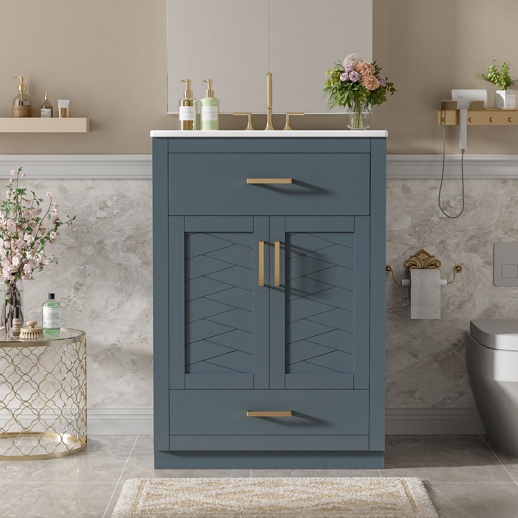Modern Bathroom Vanity With Integrated Ceramic Sink, 2 Door Cabinet With Tip-Out Drawer