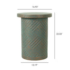 Round Outdoor End Table With Tree Stump Design For Patio - Golden / Green / Peacock