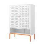 Grid Double Door Shoe Cabinet With Adjustable Compartments And Moisture-Proof Design In Metal