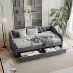 Full Size Bed Frame, Upholstered Cloud Bed Frame With Headboard, 2 Storage Drawers And 2 USB Charging Design, No Box Spring Needed - Gray