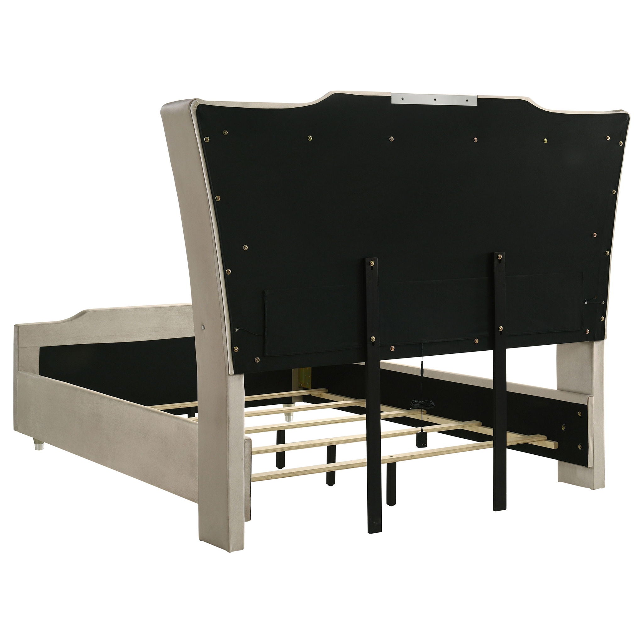 Lorient Queen LED Upholstered Wingback Bed Ivory and Camel