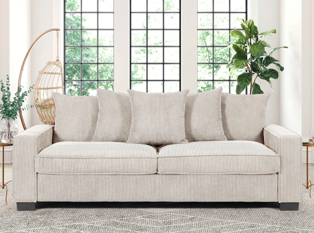 Luxe Sofa With 5 Matching Toss Pillows, Sleek Design, Spacious And Comfortable 3 Seater Couch