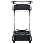 Elfman 2-tier Glass Shelf Metal Bar Cart Black and Chrome