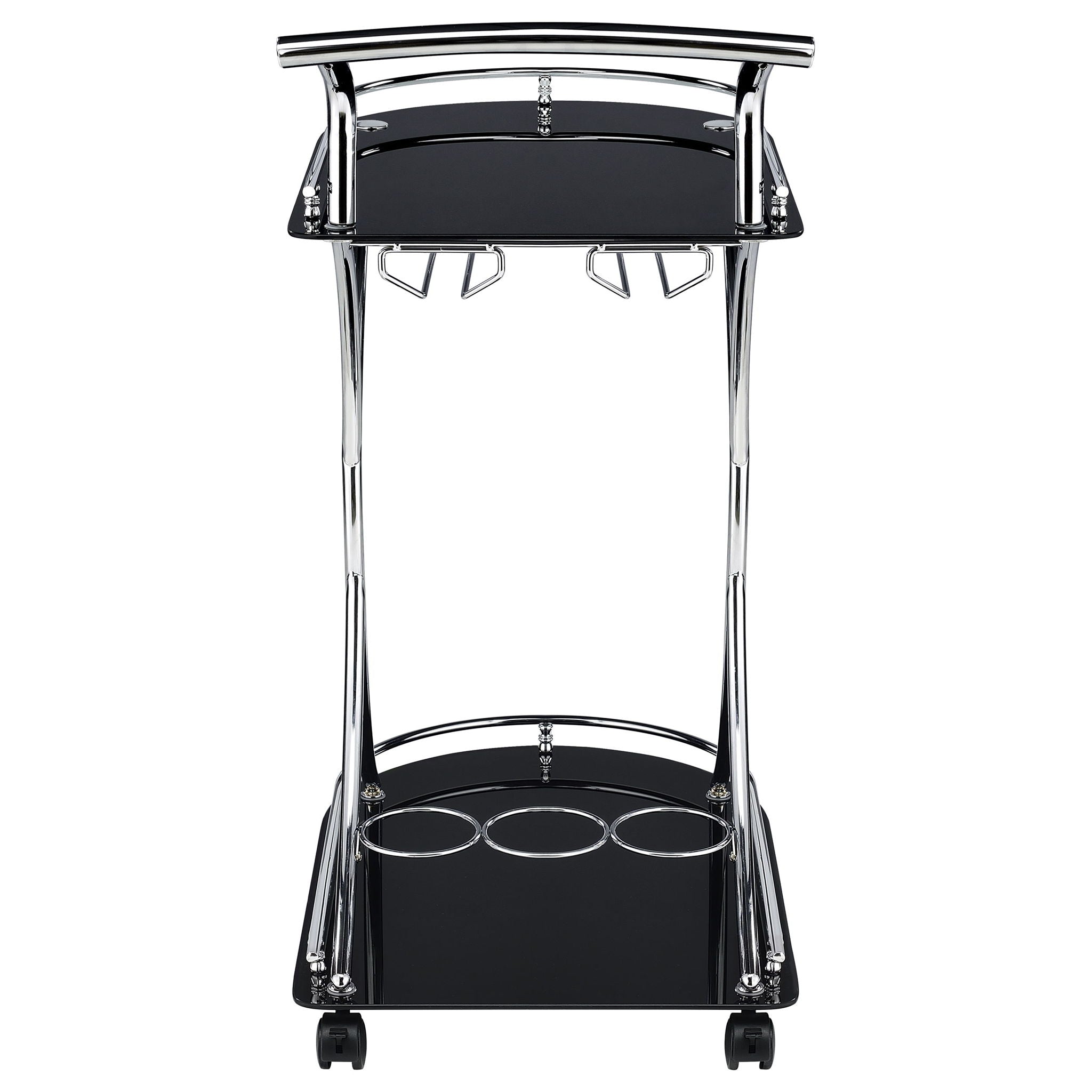 Elfman 2-tier Glass Shelf Metal Bar Cart Black and Chrome