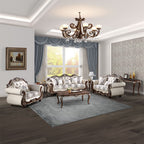 Pierce - Loveseat With 3 Pillows - Beige Fabric & Cherry