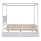 Canopy Platform Bed With Drawers, Support Slats, No Box Spring Needed