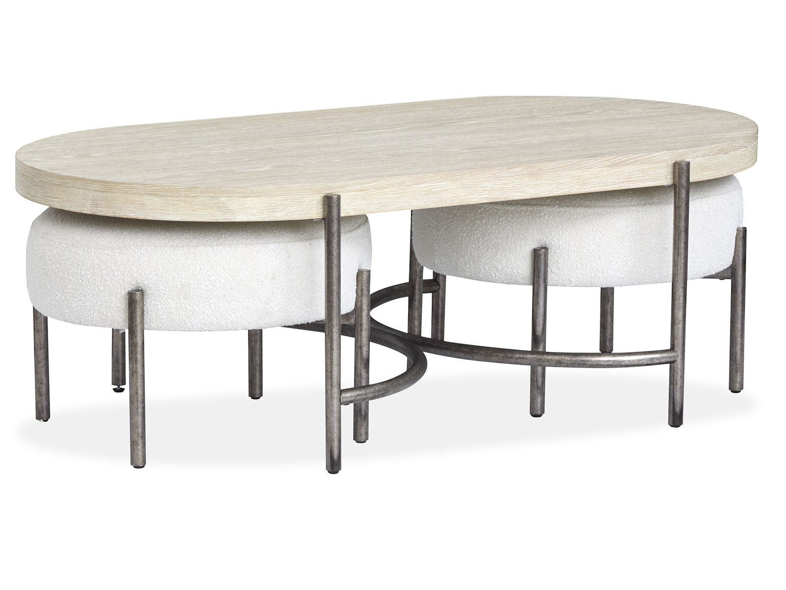 Jennings - Oval Cocktail Table With Two Ottomans - Edgecomb Gray And Weathered Antique Nickel