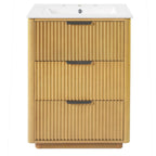 Bathroom Vanity With Sink, Open Shelf & Closed Storage - Natural Wood