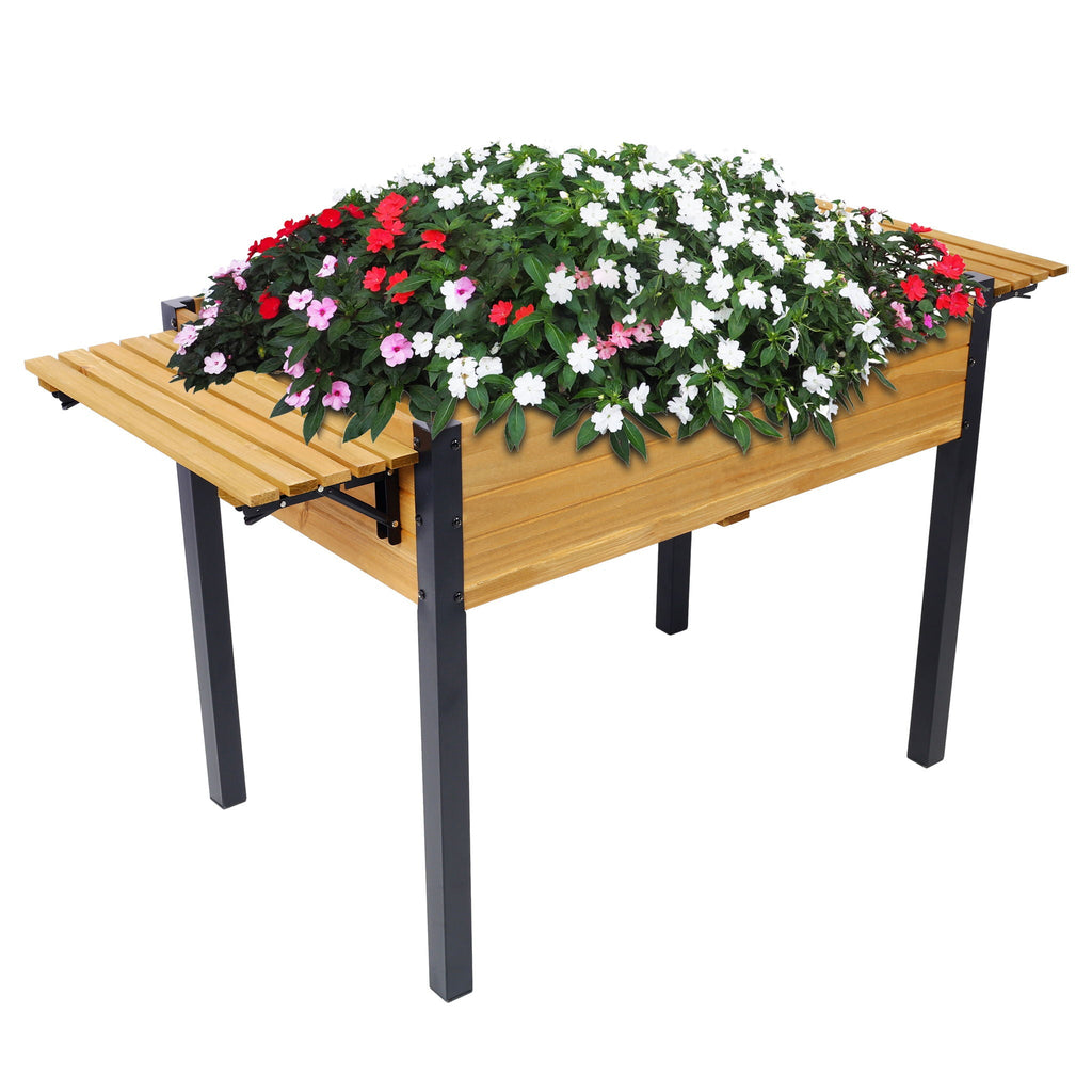 Raised Garden Bed With Metal Legs And Folding Storage Shelf