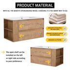Modern Wall Mounted Bathroom Vanity With Ceramic Sink And Storage Rack, 2 Soft Close Drawers
