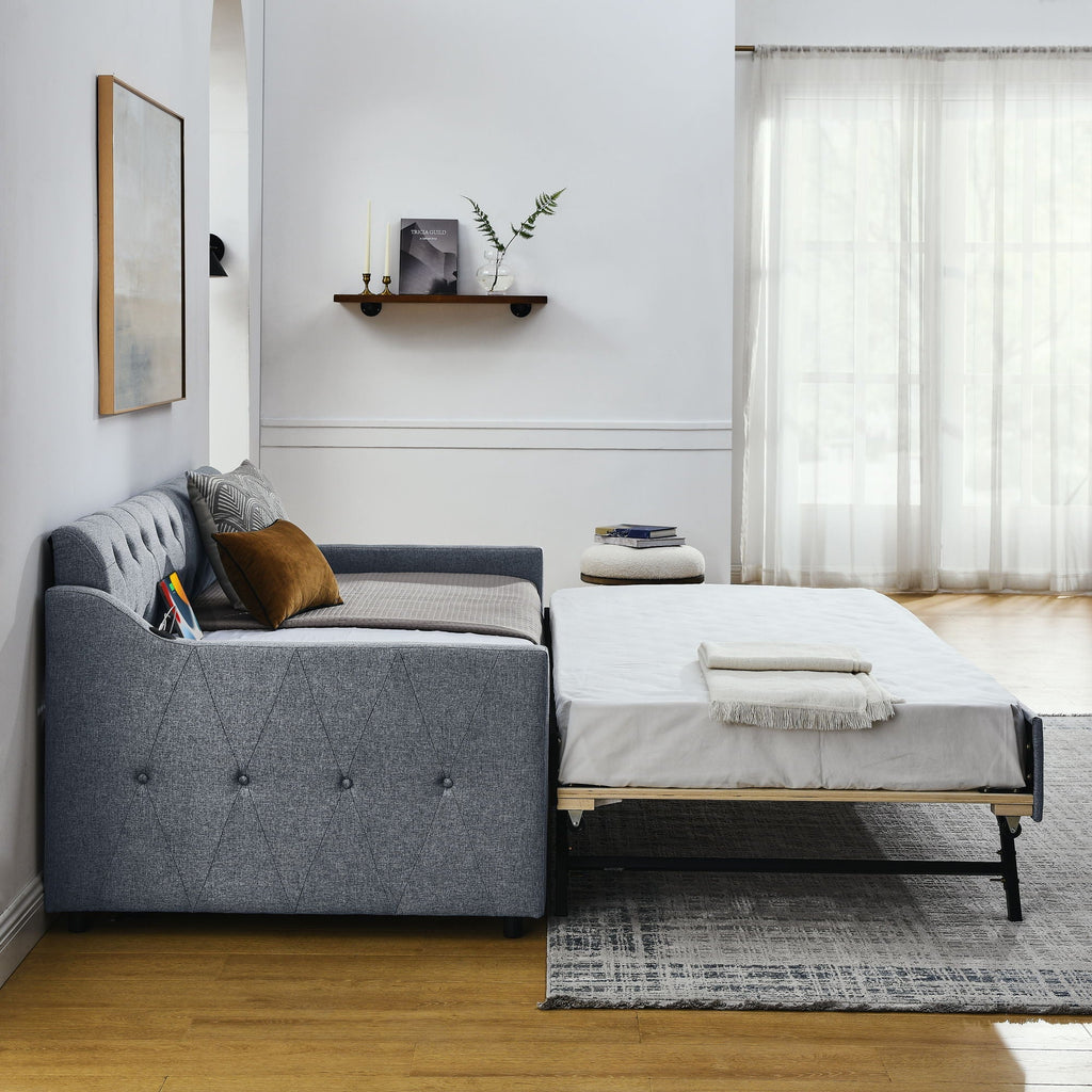 Size Upholstered Daybed With Trundle And USB Charging Armrest