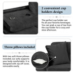 Modern Sectional Sofa With Storage Ottoman, L - Shape Couch With 2 Pillows And Cup Holders
