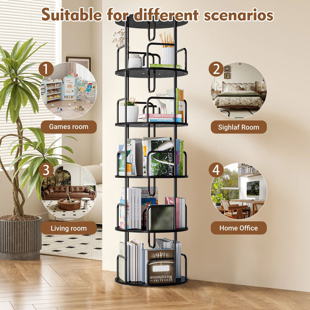Rotating Bookshelf Tower 5 Tier Spinning 360 Degree Revolving Storage Shelf