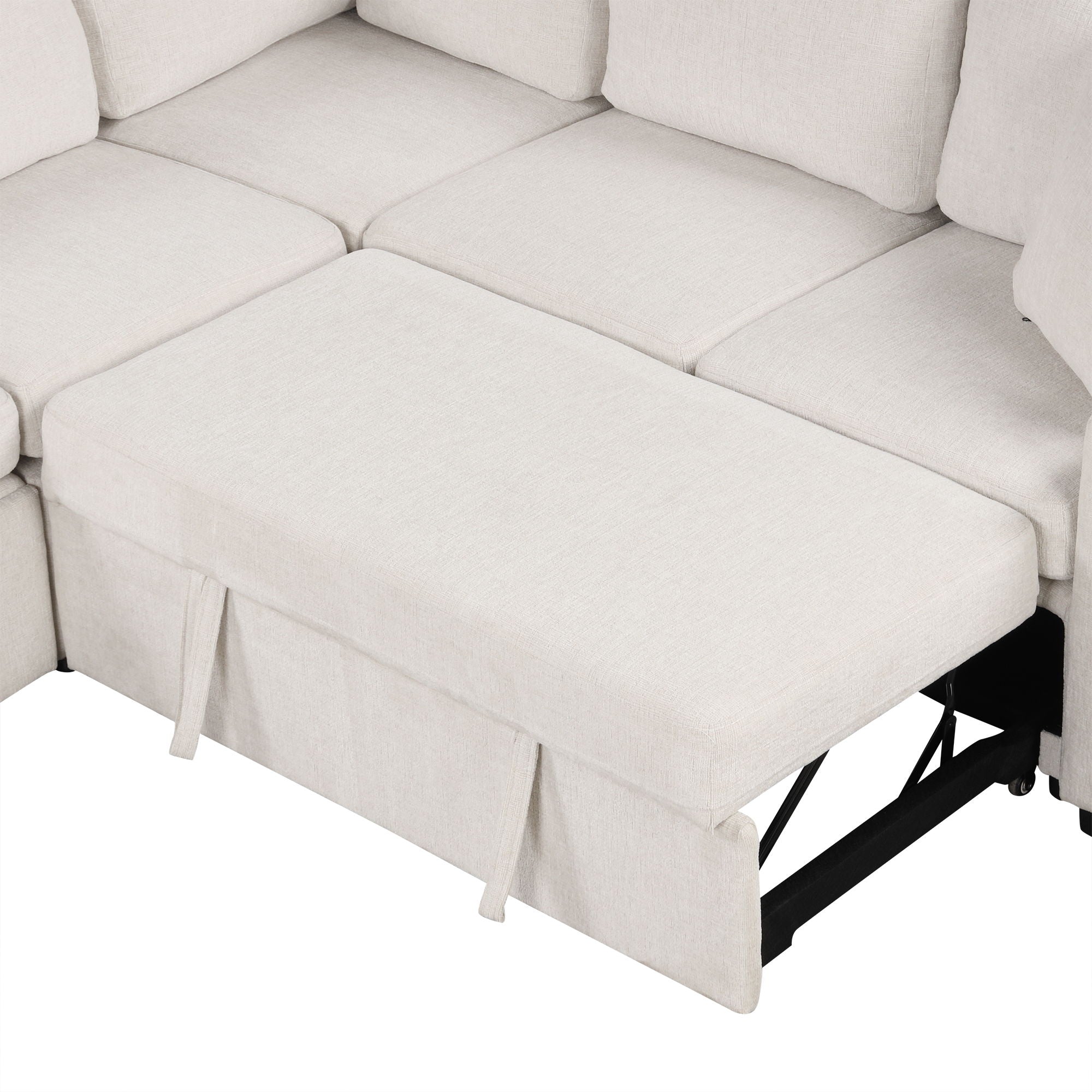 Modern U-Shaped Sectional Sofa Convertible Pull-Out Sofa Bed With USB Ports And Cup Holders