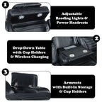 Ephron - Power Motion Sofa With Dropdown Table, Wireless Charging, Reading Light, Power Headrests & LED - Black