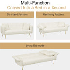 Convertible Double Futon Sofa Bed With Folding Armrests For Living Rooms