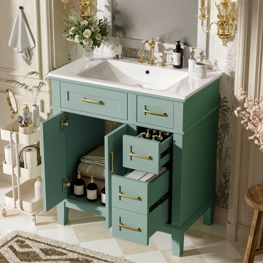 Modern Bathroom Vanity With Sink, Storage Cabinet, Soft Close Doors, Deep & Standard Drawers