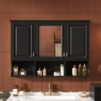 Modern Wall Mounted Mirror Medicine Cabinet With Open Shelves, Adjustable Interior, Storage Over Toilet