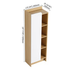 Tall Freestanding Bathroom Side Cabinet With Single Door & 4 Tier Open Shelves - Black / Light Oak / White