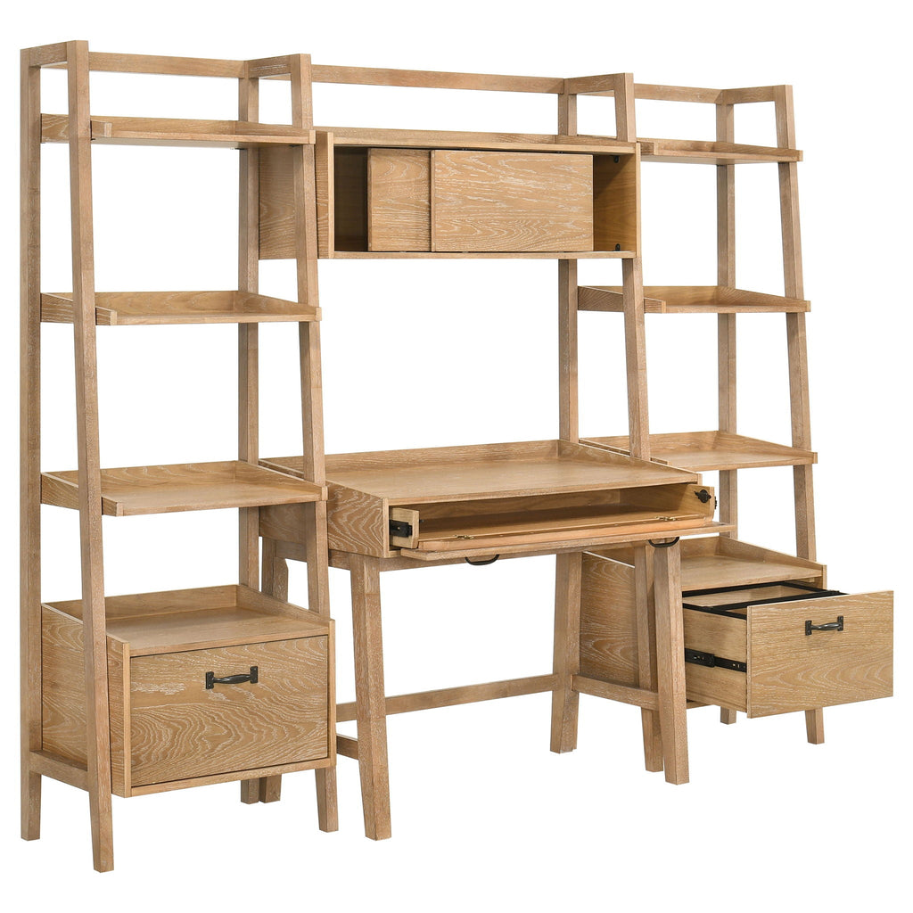 Fabian 4-piece Computer Desk and Bookshelf Set Distressed Light Brown