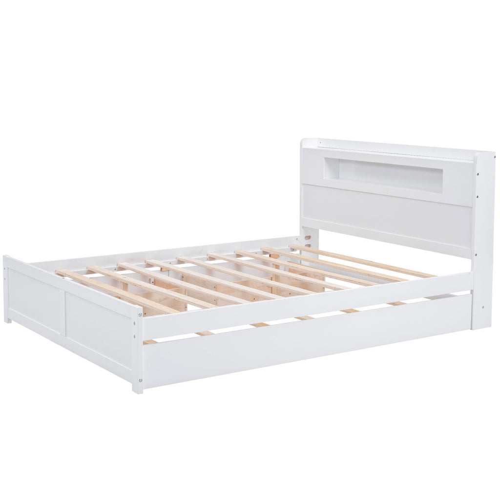 Storage Platform Bed With LED Lights, 2 Drawers And Trundle