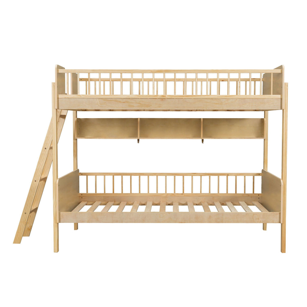 Bunk Bed With 3 Storage Shelves, Adjustable Ladder Left Or Right