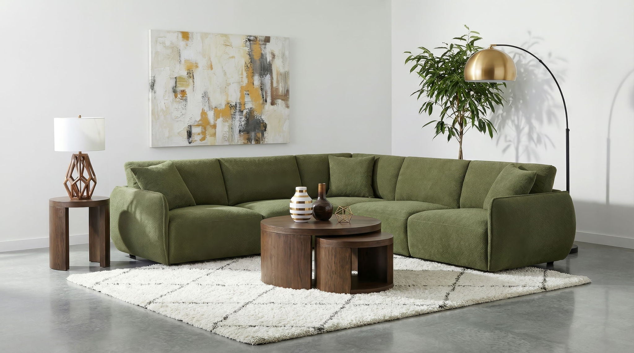 Elysia 5-piece Chenille Upholstered Modular Sectional Sofa Green