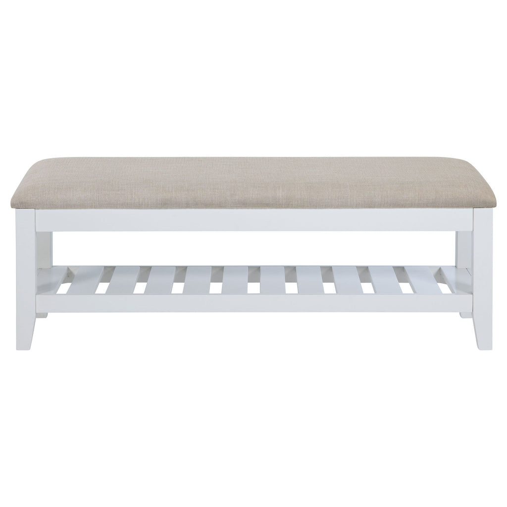 Bexhill Upholstered Rectangular Bench with Shelf White