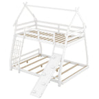Georgiana - Twin Over Queen House Bunk Bed With Climbing Nets And Climbing Ramp