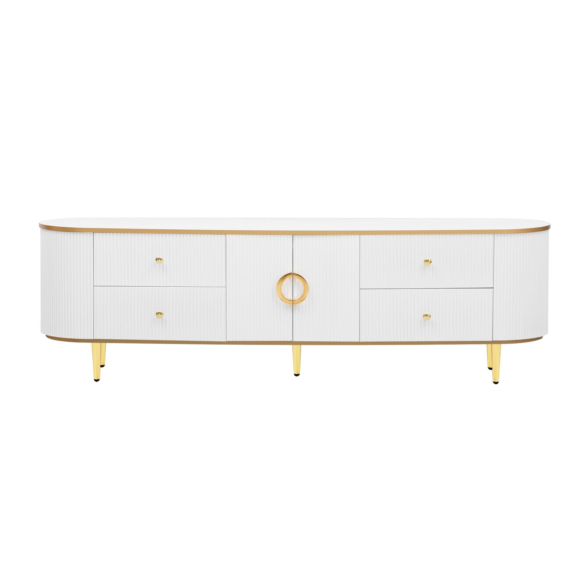 Modern TV Stand For TVs Up To 80", Entertainment Center With 4 Drawers And 1 Cabinet, Wood TV Console Table With And Handles For Living Room - White