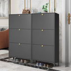3 Drawer All Steel Shoe Cabinet, Freestanding Storage Organizer With Flip Door