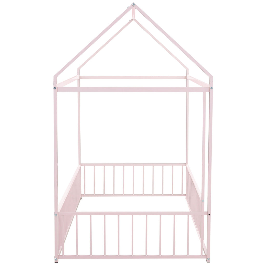 Metal Bed House Bed Frame With Fence