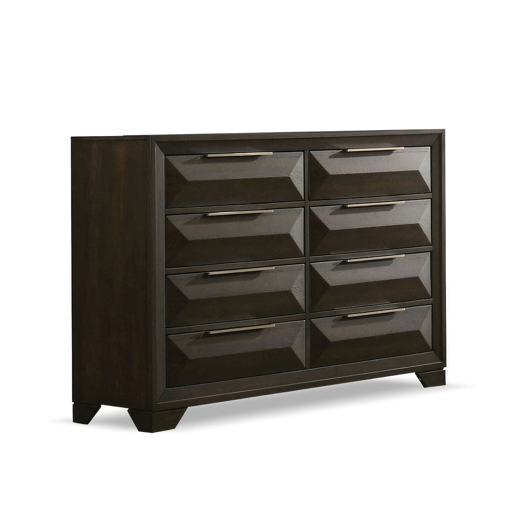 Dresser With Mirror Beveled Bracket Feet Handles 8 Drawers - Espresso