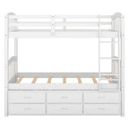 Bunk Bed With Trundle And Drawers, Arched Headboard And Footboard