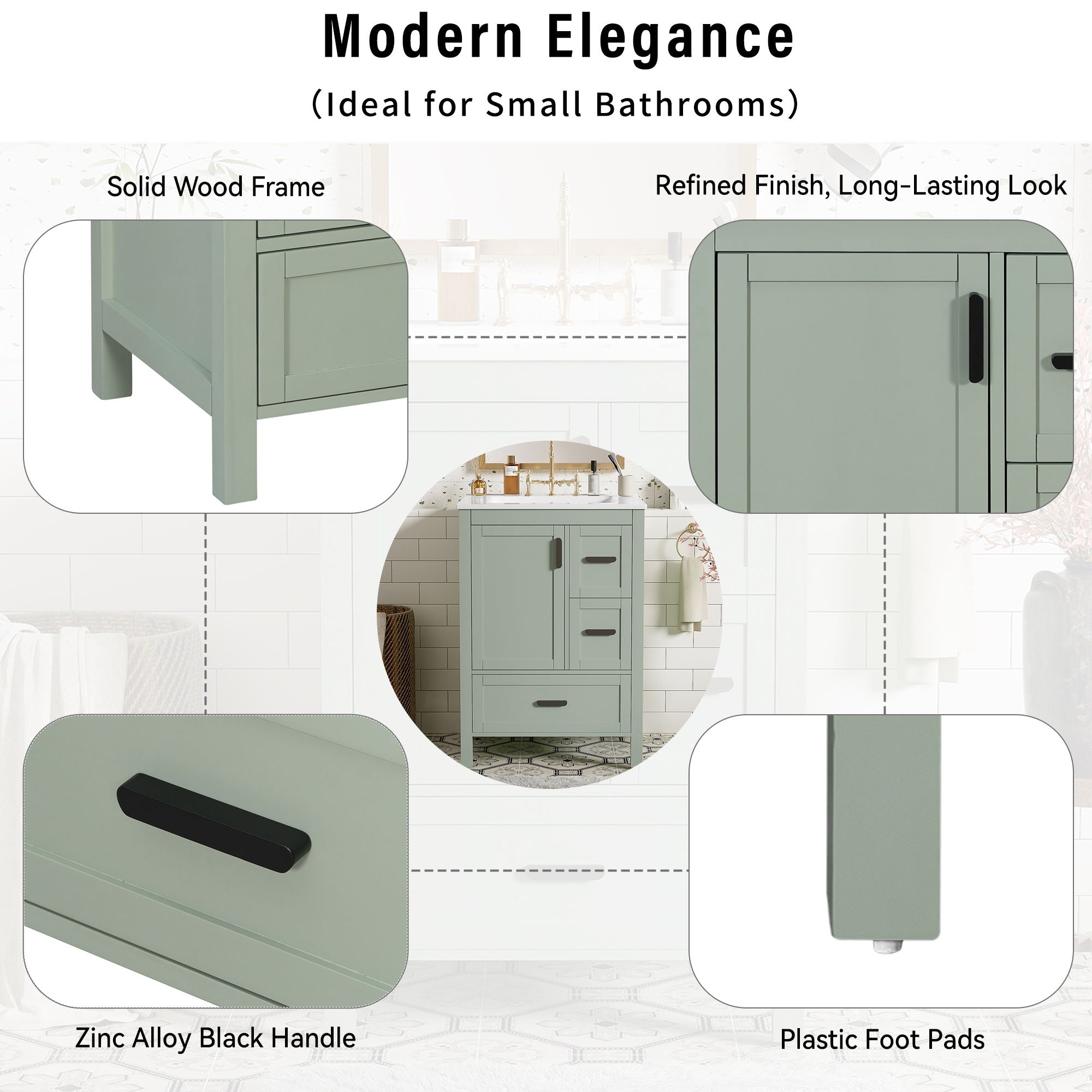 Bathroom Vanity With Sink, Soft-Close Doors, Double-Layer Shelf And 3 Drawers
