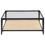 Amherst Glass Top Metal with Cane Shelf Coffee Table Black