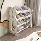 Multi Functional Kids Toy Storage Organizer Cabinet With Hdpe Shelf And 12 Bins - Gray White