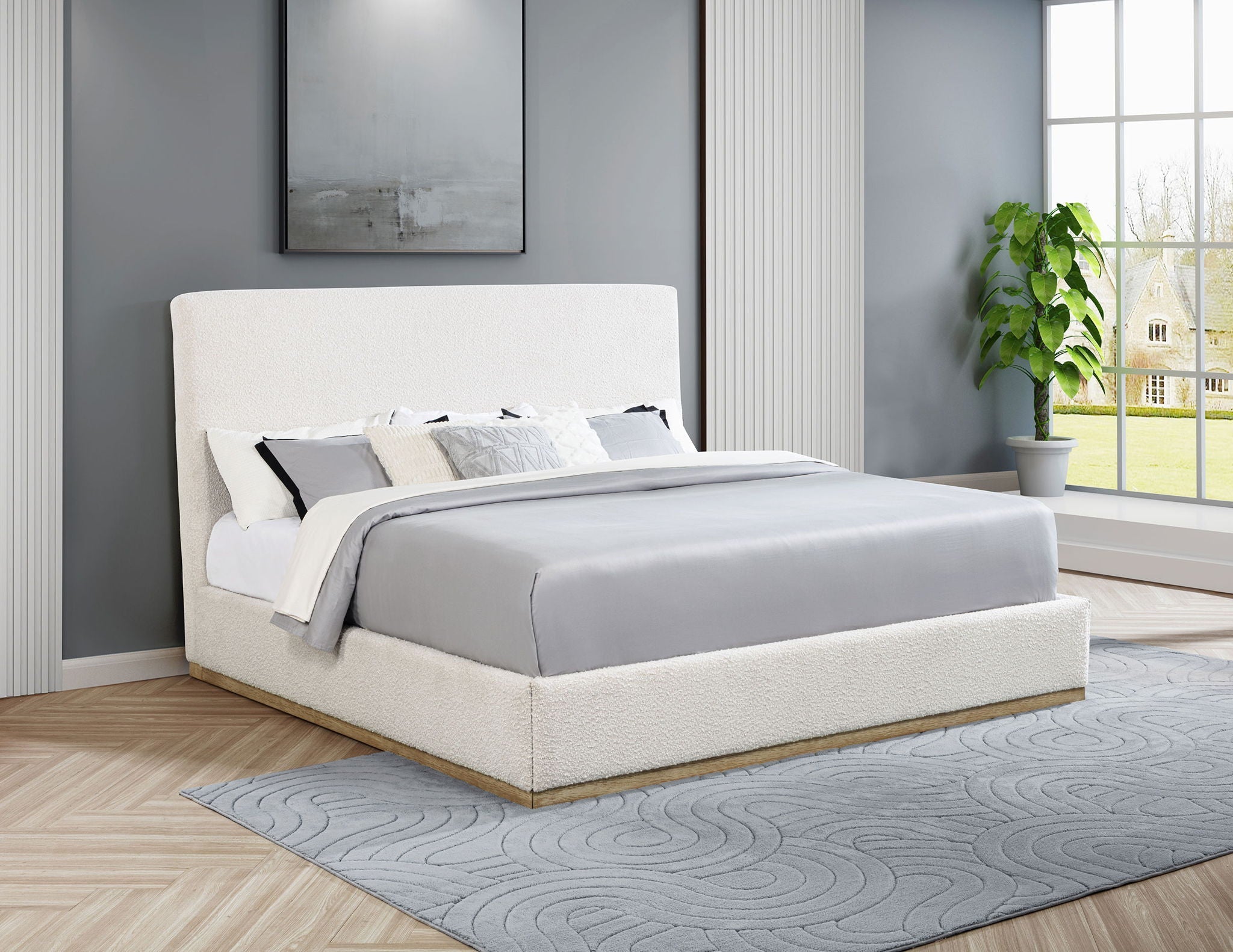 Knox Eastern King Bouclé Upholstered Platform Bed Cream