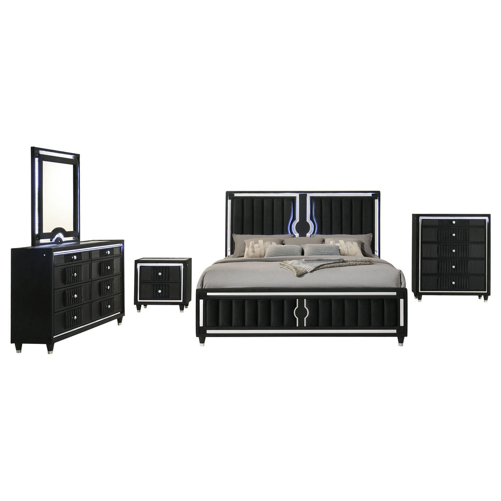 Ravenne 5-piece Velvet Upholstered California King LED Bedroom Set Black