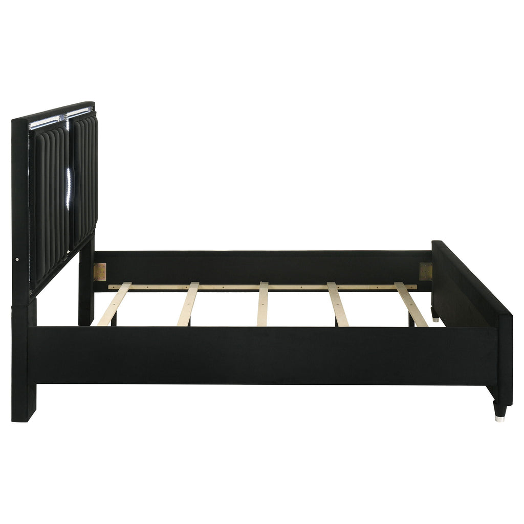 Ravenne Velvet Upholstered California King LED Panel Bed Black