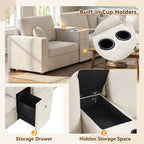Modular 5 Seat U-Shape Sectional Sofa With Chaise Lounge, Built In Cup Holders And Storage Drawer