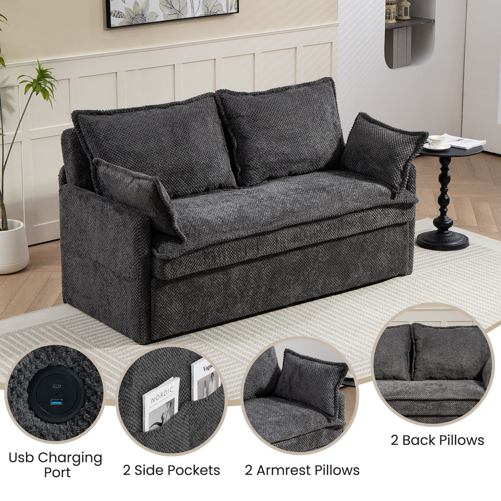 Pull Out Sofa Bed, Convertible Sleeper Sofa Couch, Side Storage, And USB / C - Type Charging Ports Chair