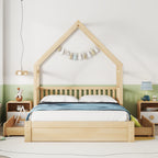 House Style Platform Bed With Guardrail And 2 Drawers